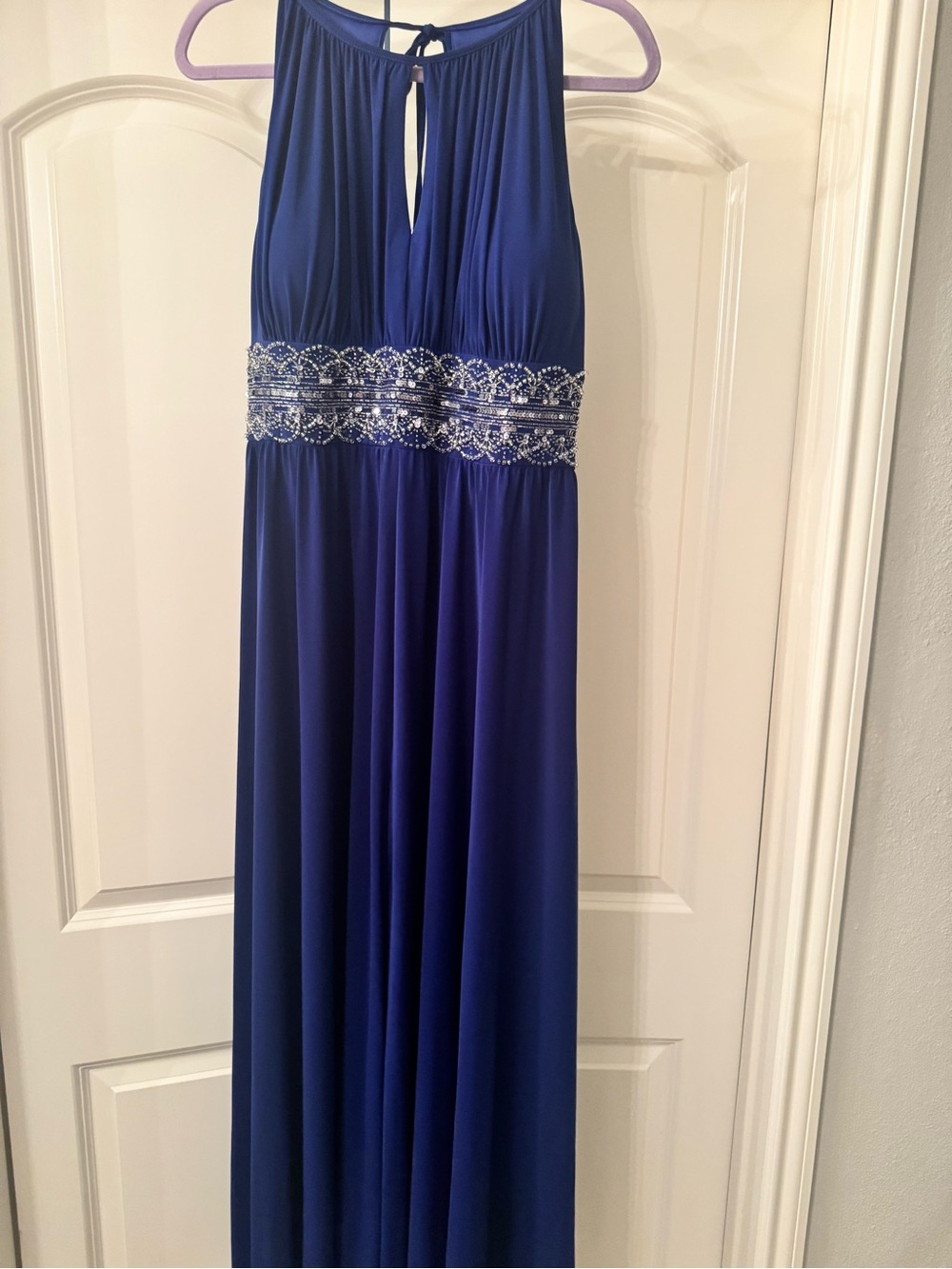 Beaded Waist Halter Formal Dress in Deep Blue 14